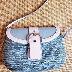 Barney's New York  NWT Turquoise Straw and leather Shoulder bag